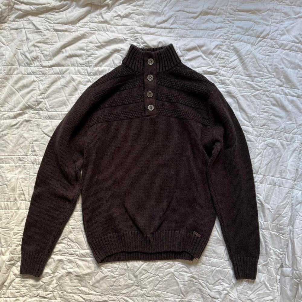 J.B. Holt dark brown mock neck sweater sz M knit fisherman old money preppy